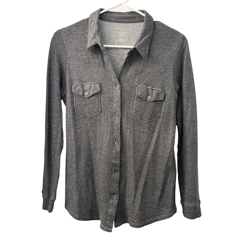 Majestic Filatures Paris Cashmere Cotton Knit Button Down Shirt Gray Size 3 L